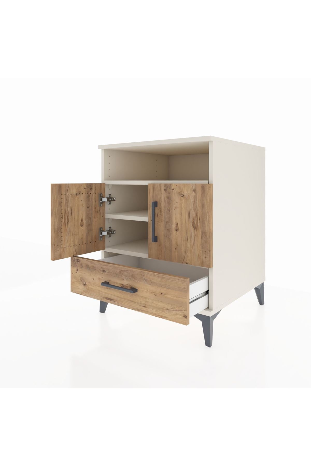 Kronos Komodin 3 Raflı Tek Çekmeceli 2 Kapaklı 60x59x80 Aytaşı-Çam