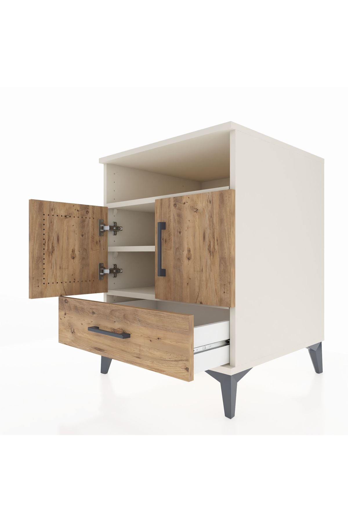 Kronos Komodin 3 Raflı Tek Çekmeceli 2 Kapaklı 60x59x80 Aytaşı-Çam