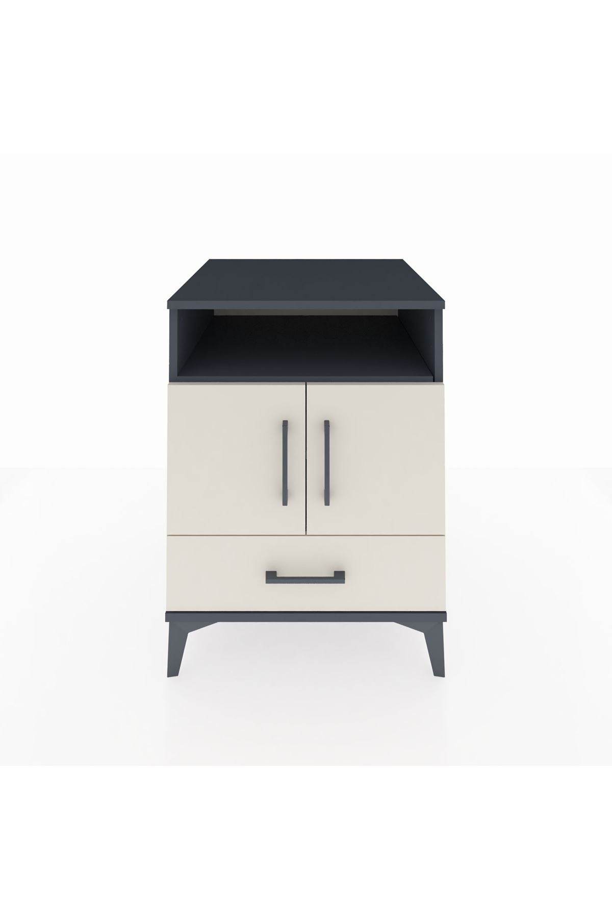 Kronos Komodin 3 Raflı Tek Çekmeceli 2 Kapaklı 60x59x80 Antrasit-Aytaşı