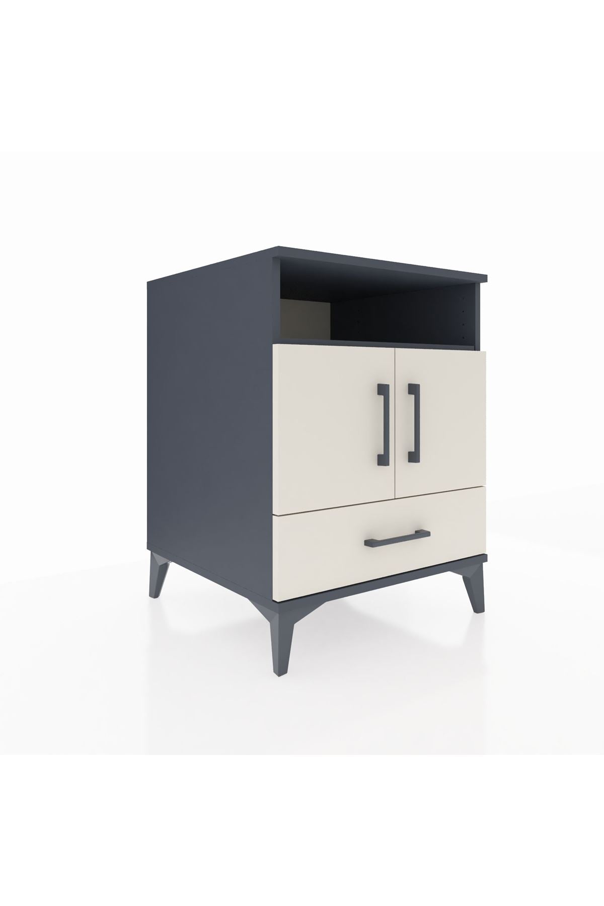 Kronos Komodin 3 Raflı Tek Çekmeceli 2 Kapaklı 60x59x80 Antrasit-Aytaşı