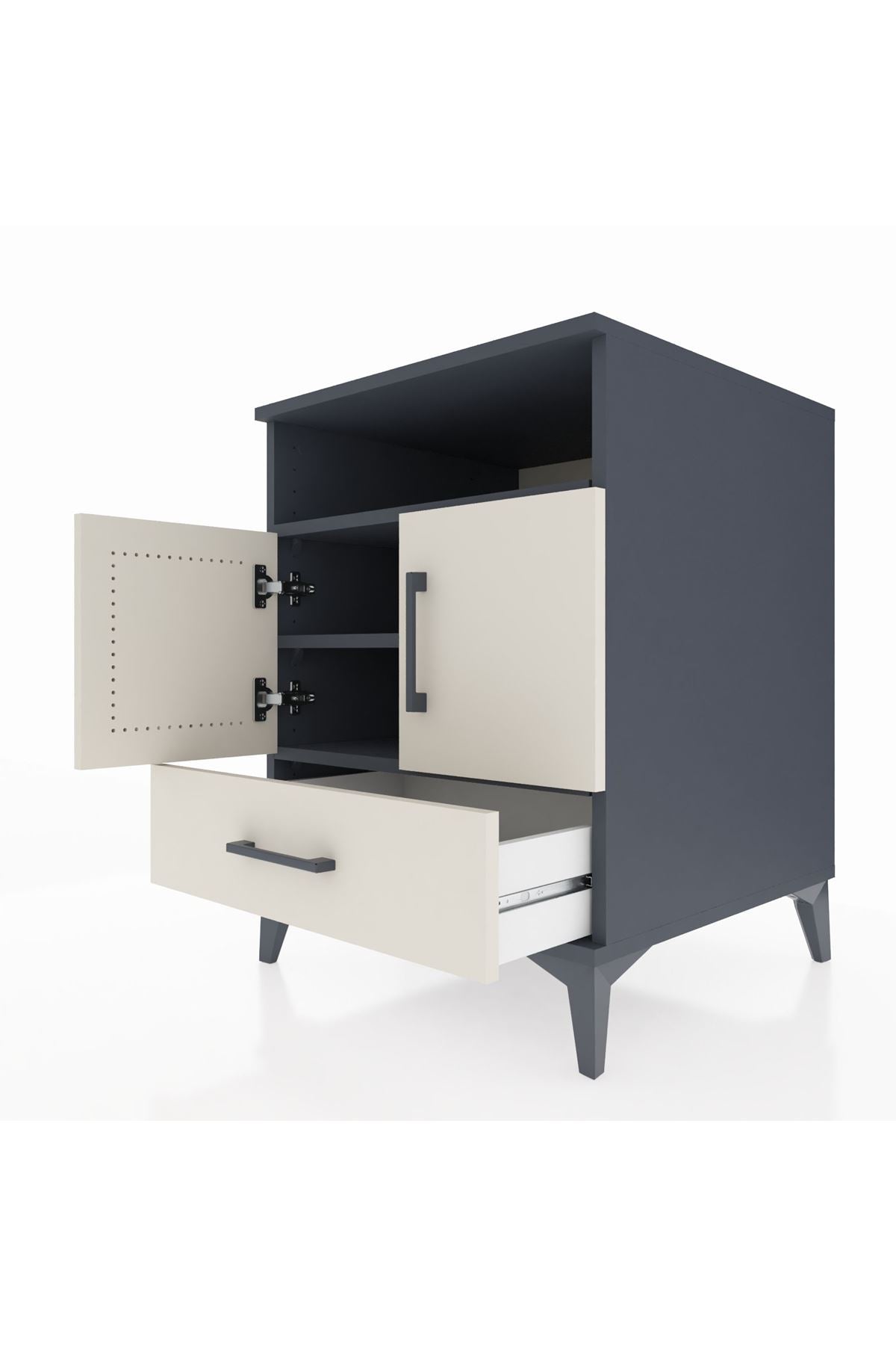 Kronos Komodin 3 Raflı Tek Çekmeceli 2 Kapaklı 60x59x80 Antrasit-Aytaşı