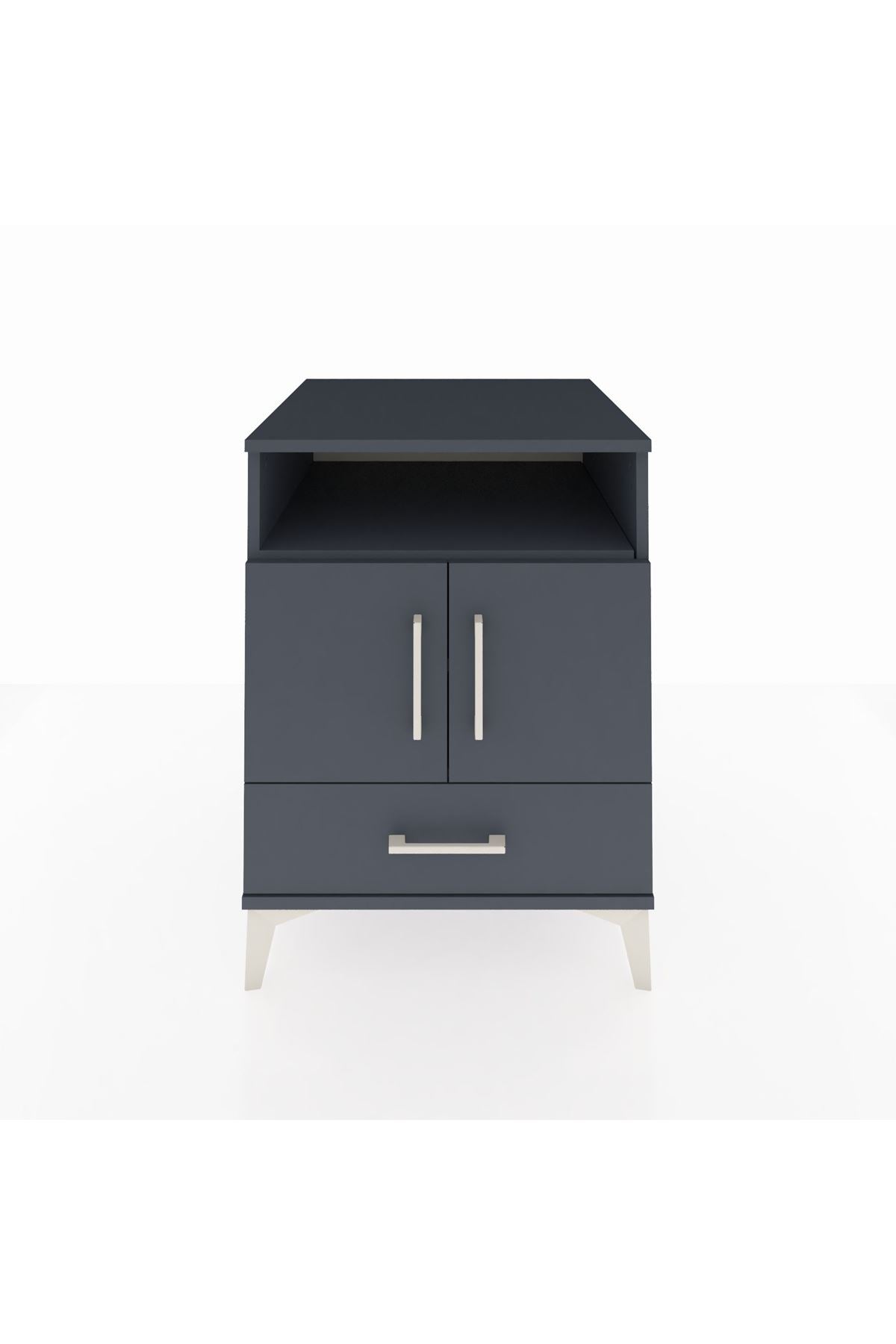 Kronos Komodin 3 Raflı Tek Çekmeceli 2 Kapaklı 60x59x80 Antrasit-Antrasit