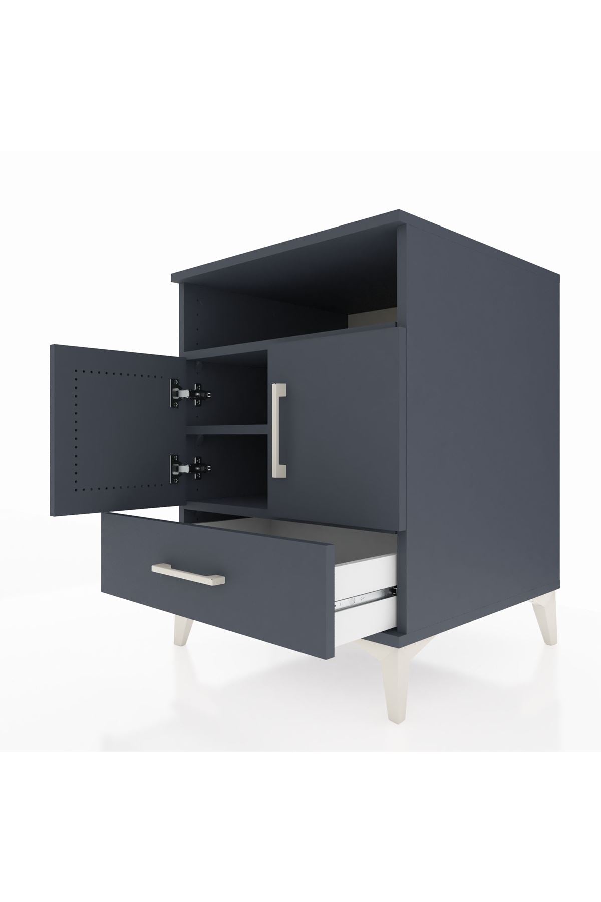 Kronos Komodin 3 Raflı Tek Çekmeceli 2 Kapaklı 60x59x80 Antrasit-Antrasit