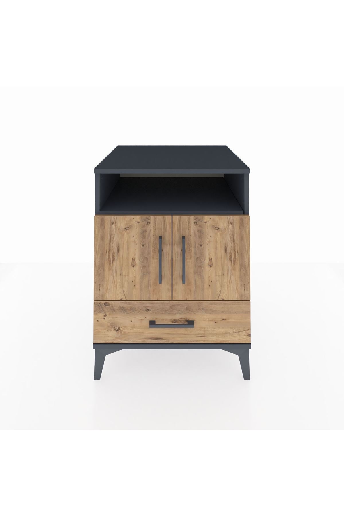 Kronos Komodin 3 Raflı Tek Çekmeceli 2 Kapaklı 60x59x80 Antrasit-Çam