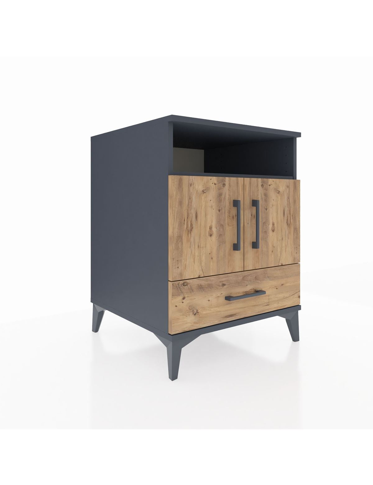 Kronos Komodin 3 Raflı Tek Çekmeceli 2 Kapaklı 60x59x80 Antrasit-Çam