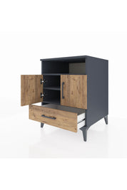 Kronos Komodin 3 Raflı Tek Çekmeceli 2 Kapaklı 60x59x80 Antrasit-Çam