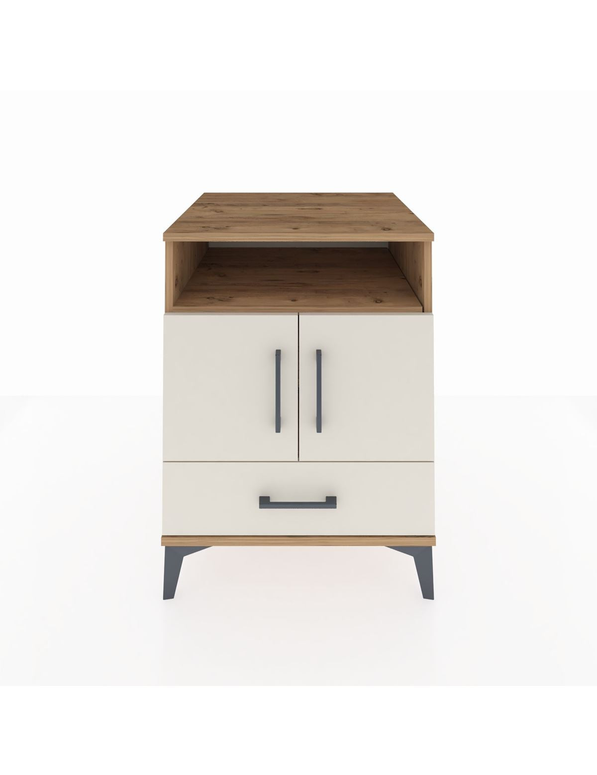 Kronos Komodin 3 Raflı Tek Çekmeceli 2 Kapaklı 60x59x80 Çam-Aytaşı