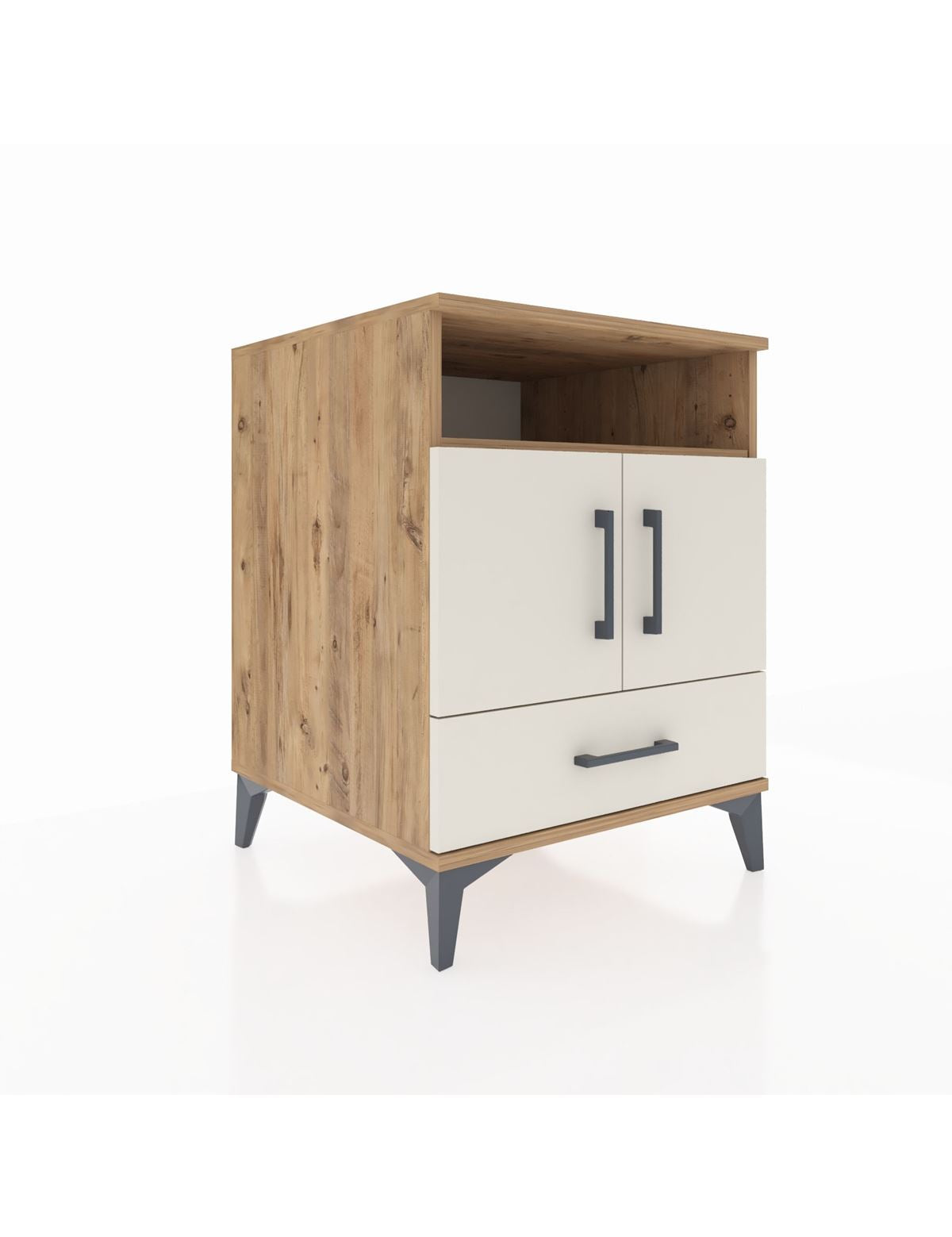 Kronos Komodin 3 Raflı Tek Çekmeceli 2 Kapaklı 60x59x80 Çam-Aytaşı