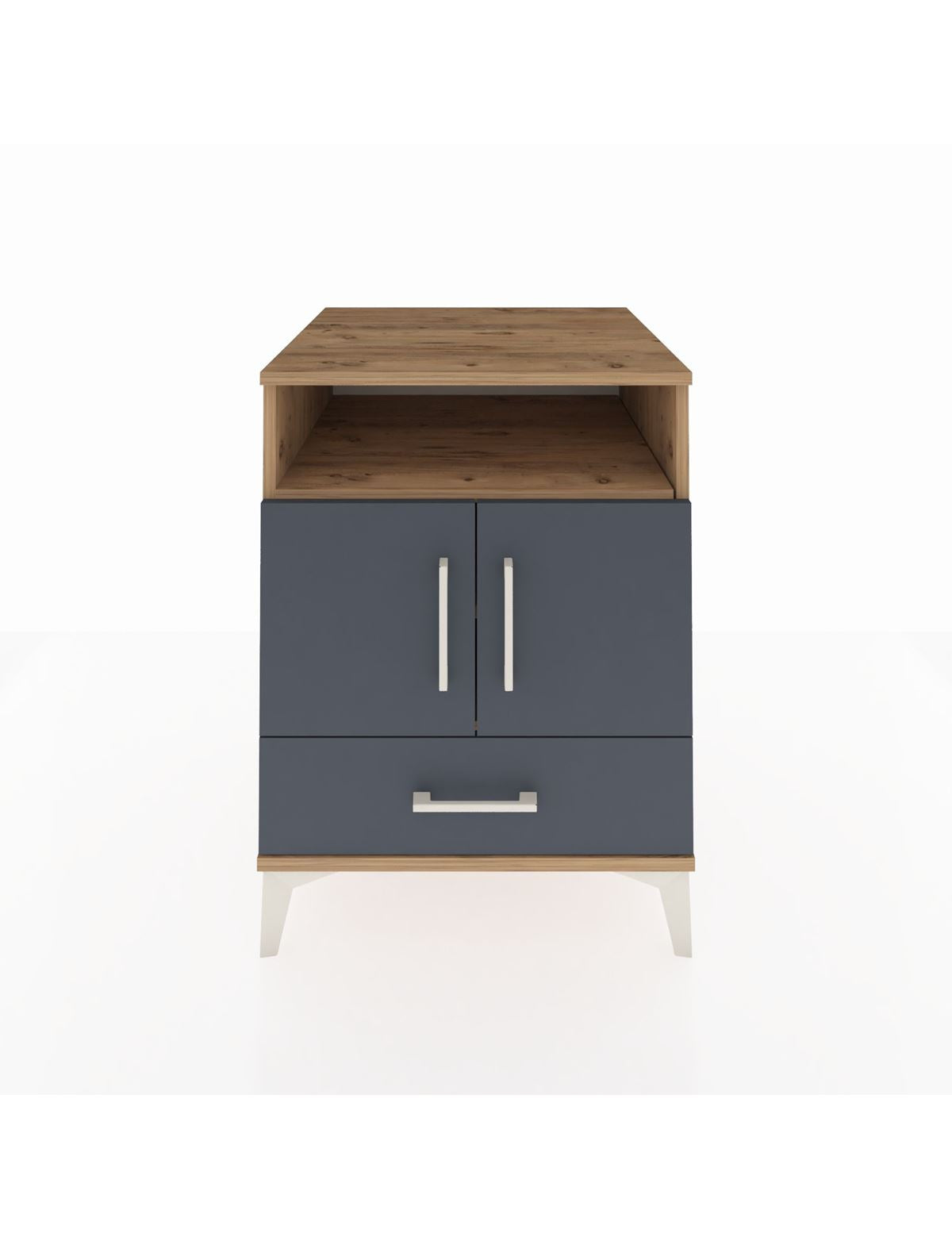 Kronos Komodin 3 Raflı Tek Çekmeceli 2 Kapaklı 60x59x80 Çam-Antrasit