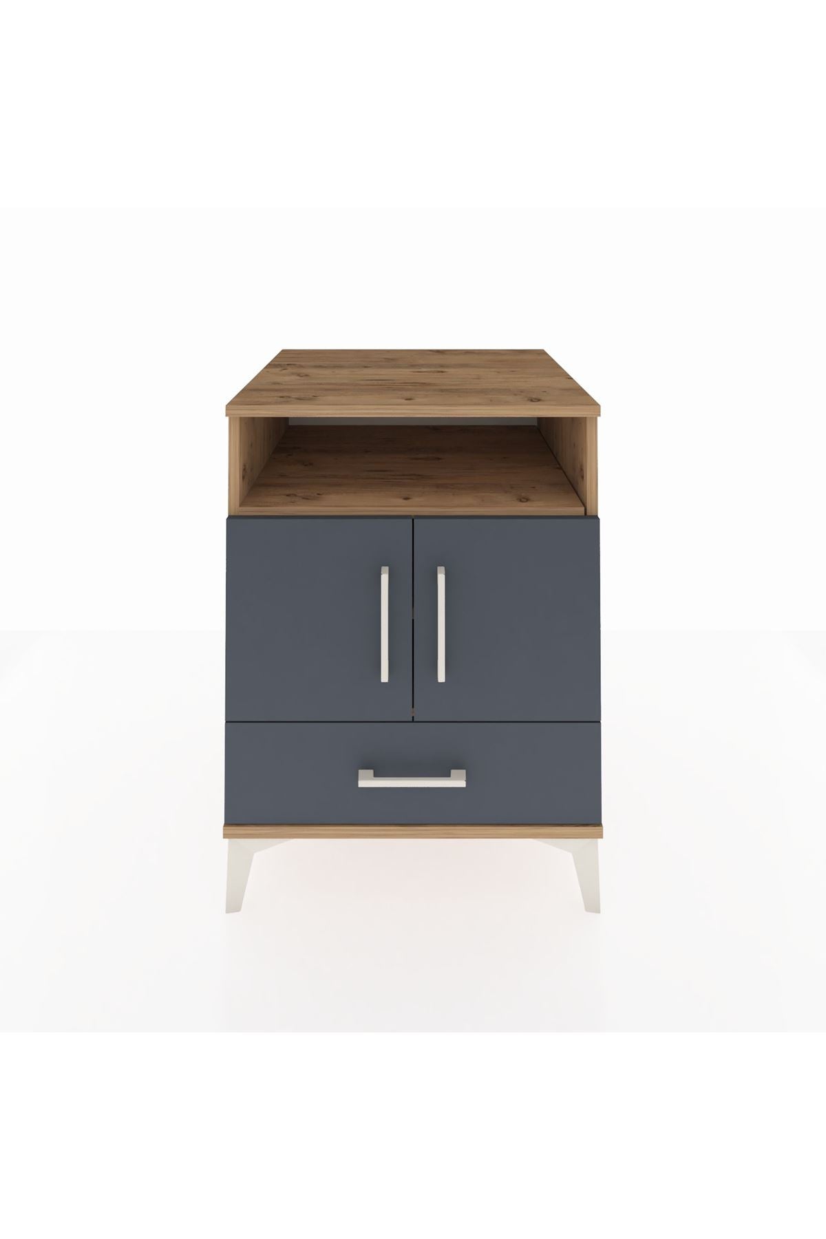 Kronos Komodin 3 Raflı Tek Çekmeceli 2 Kapaklı 60x59x80 Çam-Antrasit