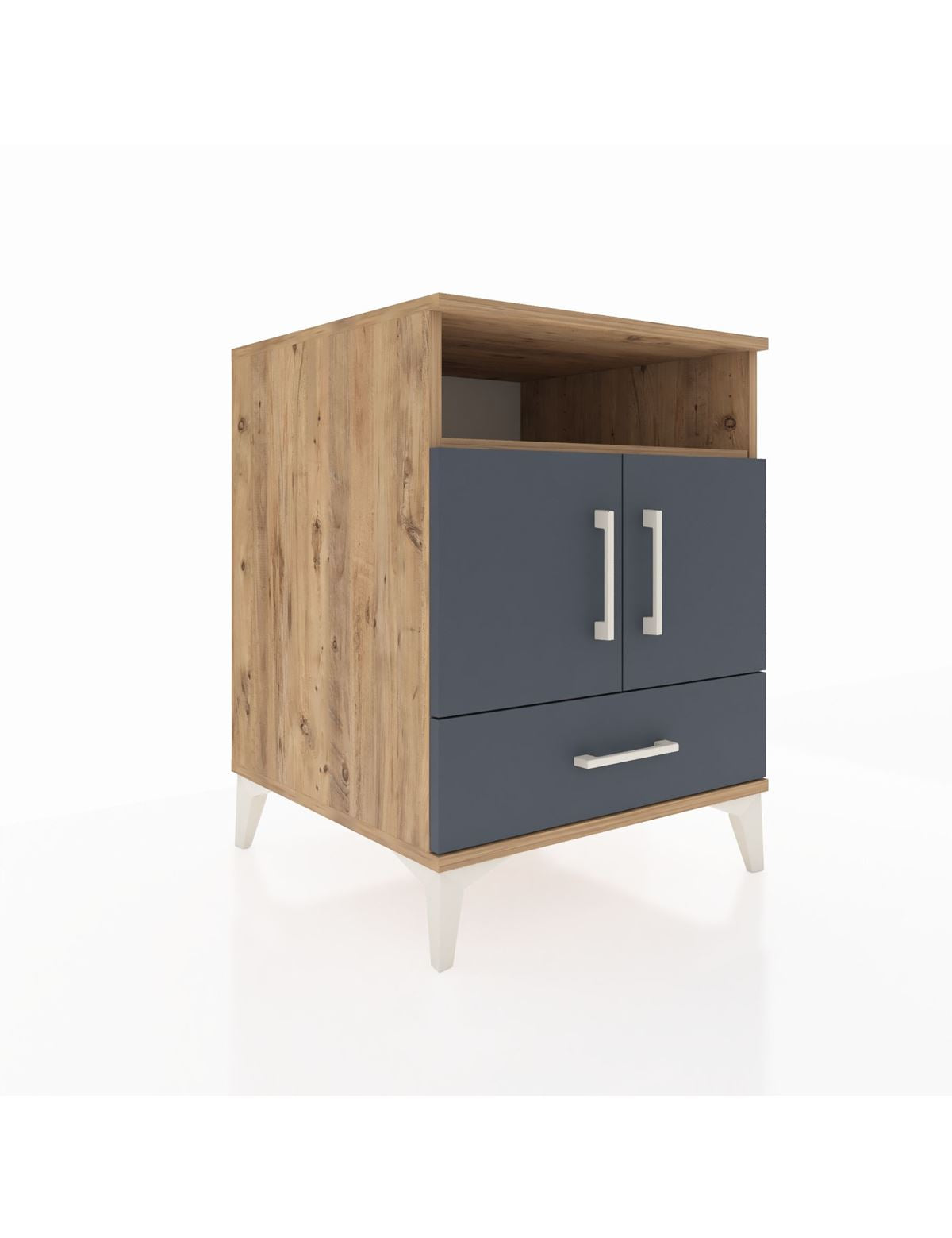 Kronos Komodin 3 Raflı Tek Çekmeceli 2 Kapaklı 60x59x80 Çam-Antrasit