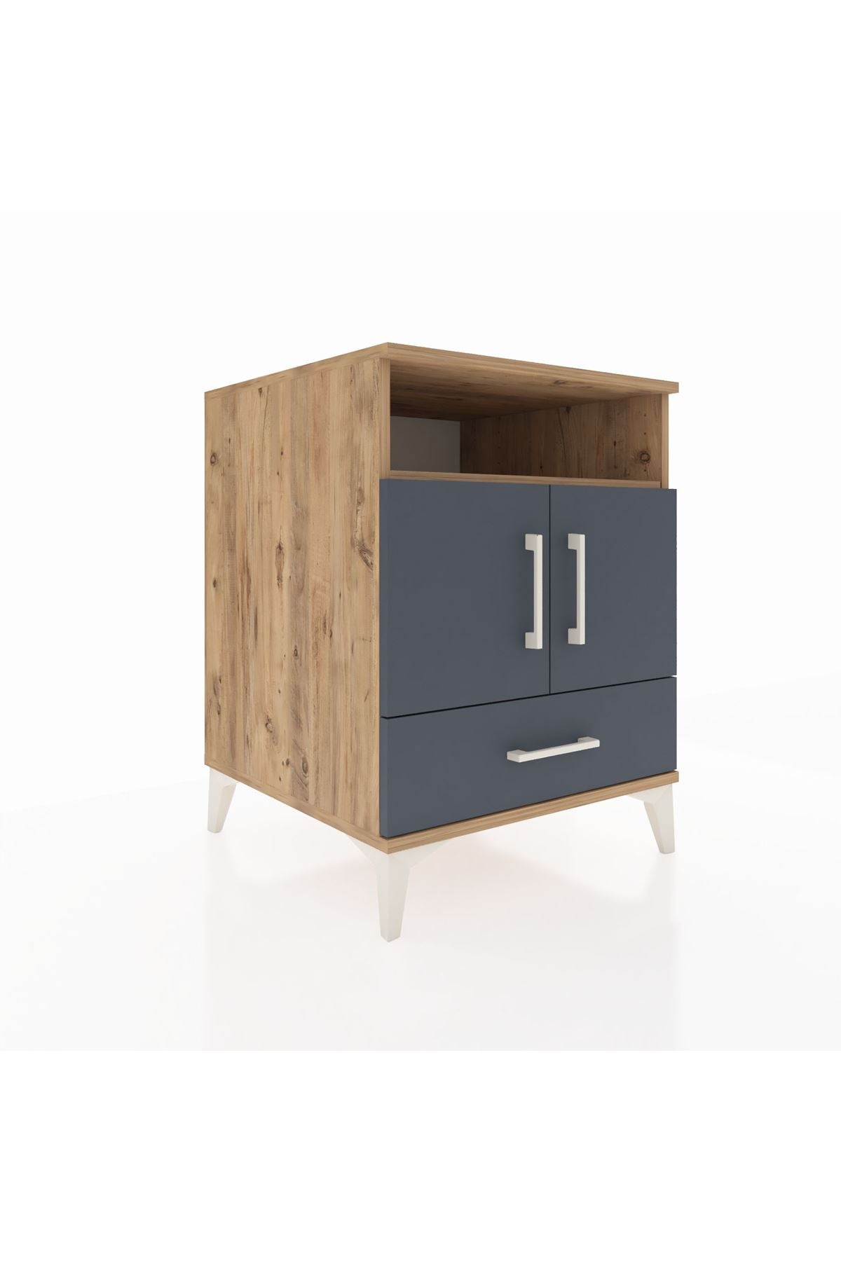 Kronos Komodin 3 Raflı Tek Çekmeceli 2 Kapaklı 60x59x80 Çam-Antrasit