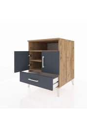 Kronos Komodin 3 Raflı Tek Çekmeceli 2 Kapaklı 60x59x80 Çam-Antrasit