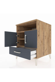 Kronos Komodin 3 Raflı Tek Çekmeceli 2 Kapaklı 60x59x80 Çam-Antrasit