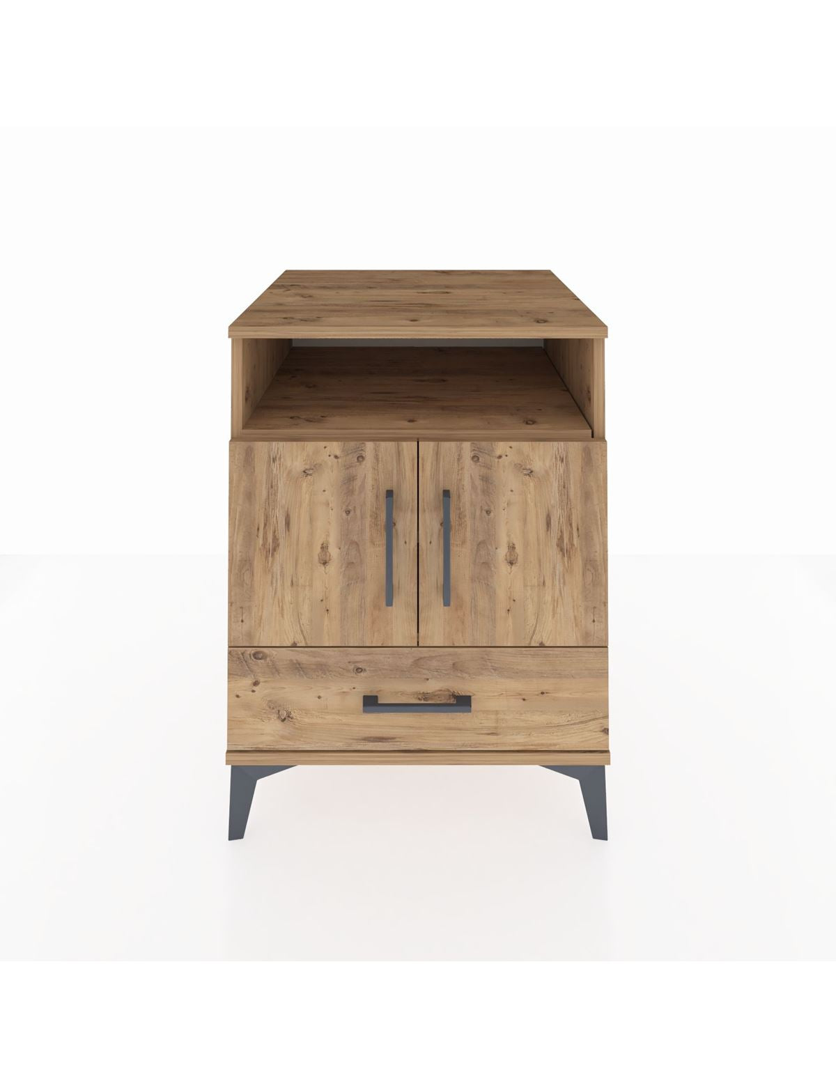 Kronos Komodin 3 Raflı Tek Çekmeceli 2 Kapaklı 60x59x80 Çam-Çam