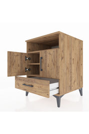 Kronos Komodin 3 Raflı Tek Çekmeceli 2 Kapaklı 60x59x80 Çam-Çam