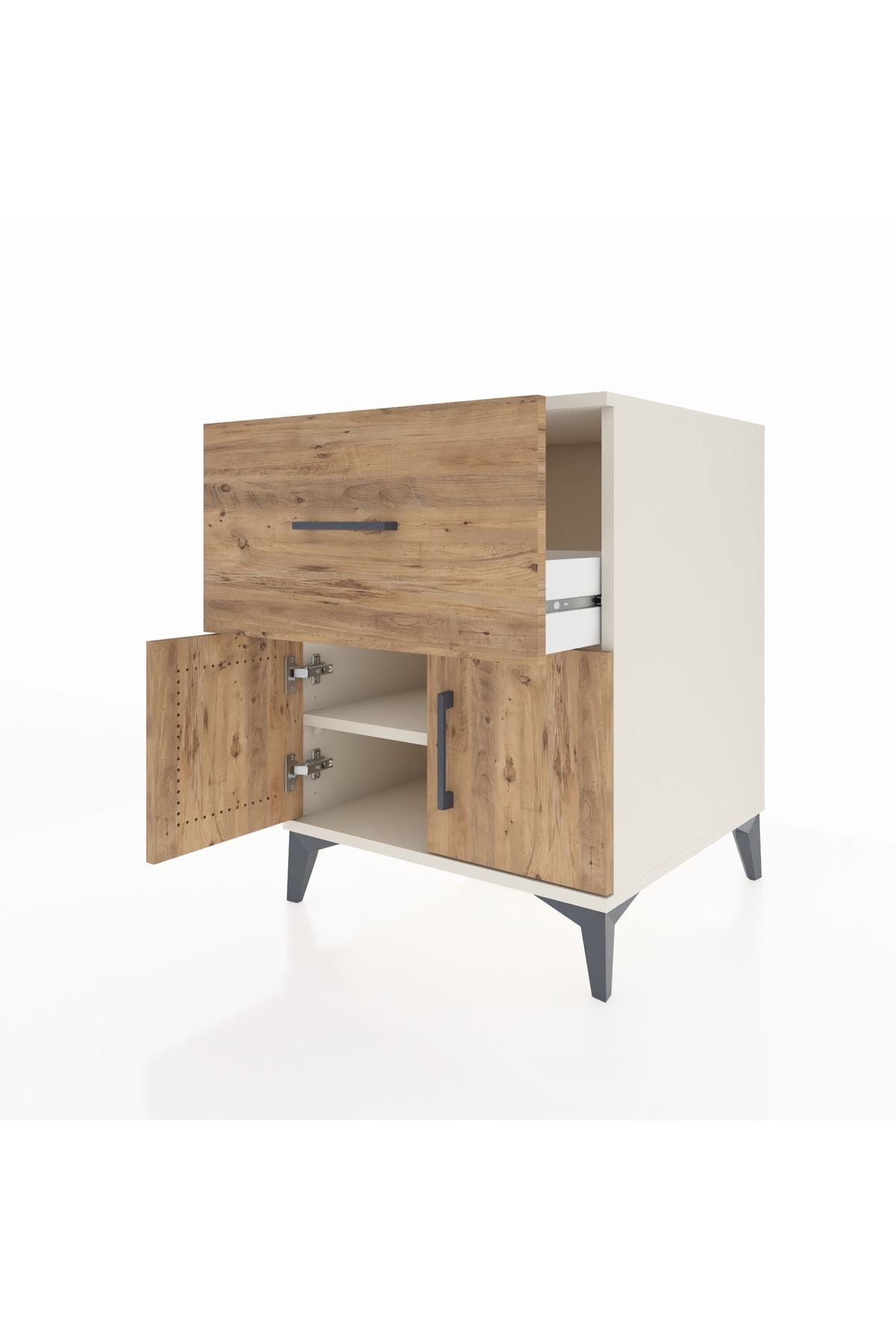 Kronos Komodin Tek Raflı Tek Çekmeceli 2 Kapaklı 60x59x80 Aytaşı-Çam