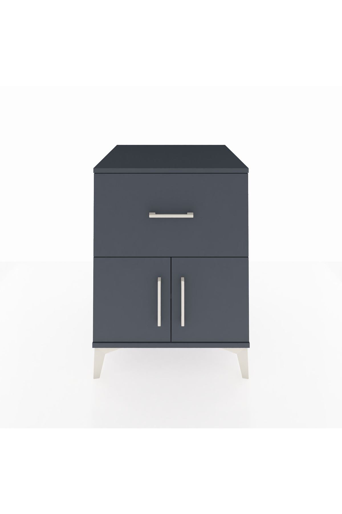 Kronos Komodin Tek Raflı Tek Çekmeceli 2 Kapaklı 60x59x80 Antrasit-Antrasit