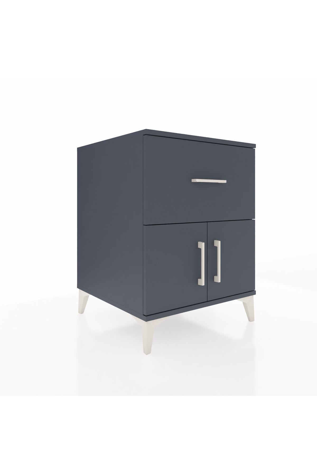 Kronos Komodin Tek Raflı Tek Çekmeceli 2 Kapaklı 60x59x80 Antrasit-Antrasit