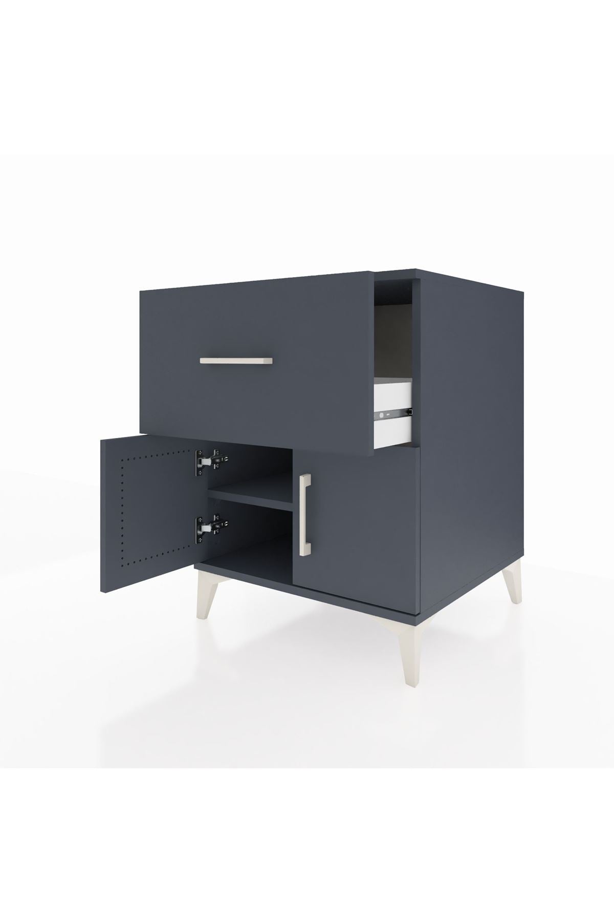 Kronos Komodin Tek Raflı Tek Çekmeceli 2 Kapaklı 60x59x80 Antrasit-Antrasit