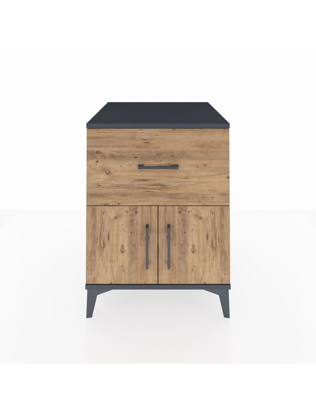 Kronos Komodin Tek Raflı Tek Çekmeceli 2 Kapaklı 60x59x80 Antrasit-Çam