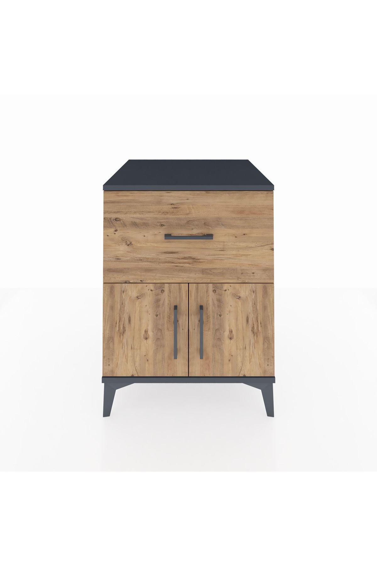 Kronos Komodin Tek Raflı Tek Çekmeceli 2 Kapaklı 60x59x80 Antrasit-Çam