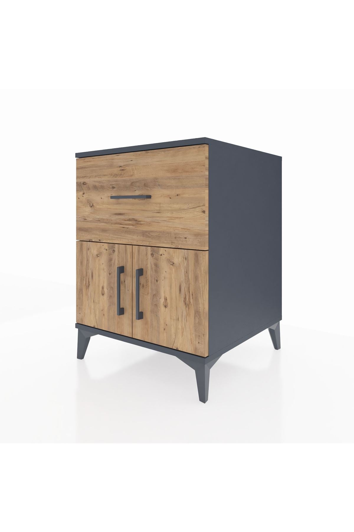 Kronos Komodin Tek Raflı Tek Çekmeceli 2 Kapaklı 60x59x80 Antrasit-Çam