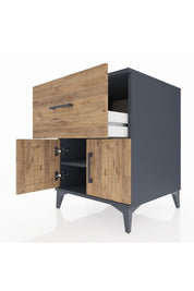 Kronos Komodin Tek Raflı Tek Çekmeceli 2 Kapaklı 60x59x80 Antrasit-Çam