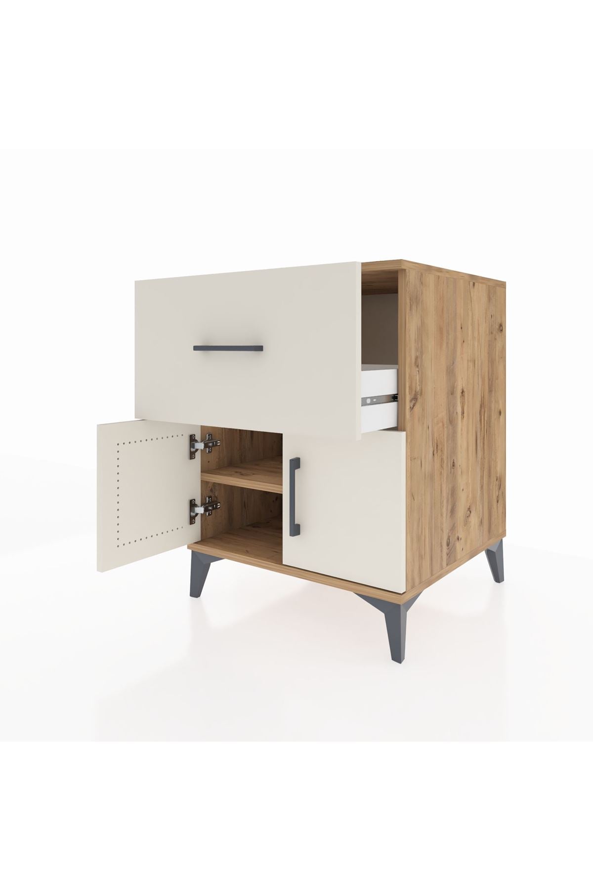 Kronos Komodin Tek Raflı Tek Çekmeceli 2 Kapaklı 60x59x80 Çam-Aytaşı