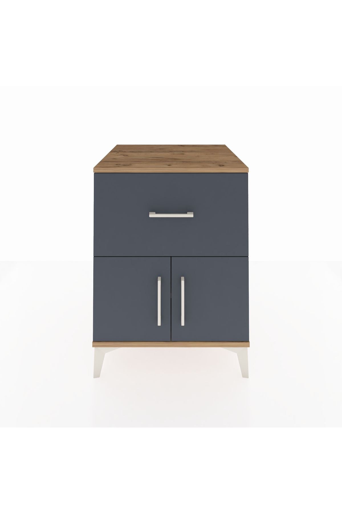 Kronos Komodin Tek Raflı Tek Çekmeceli 2 Kapaklı 60x59x80 Çam-Antrasit