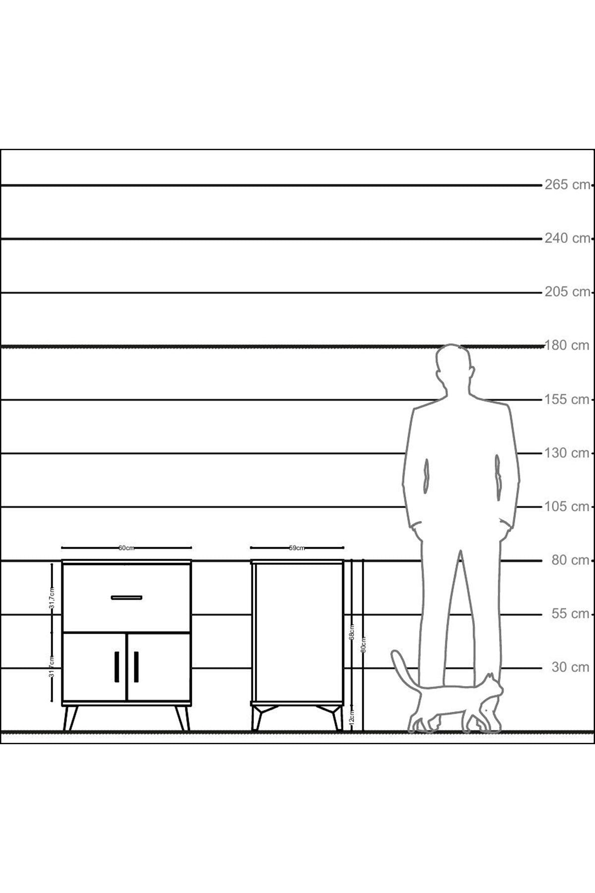 Kronos Komodin Tek Raflı Tek Çekmeceli 2 Kapaklı 60x59x80 Çam-Aytaşı