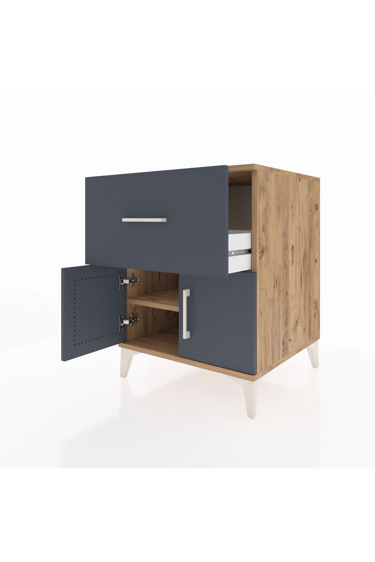 Kronos Komodin Tek Raflı Tek Çekmeceli 2 Kapaklı 60x59x80 Çam-Antrasit