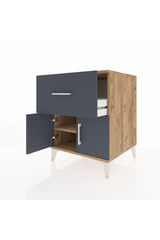 Kronos Komodin Tek Raflı Tek Çekmeceli 2 Kapaklı 60x59x80 Çam-Antrasit