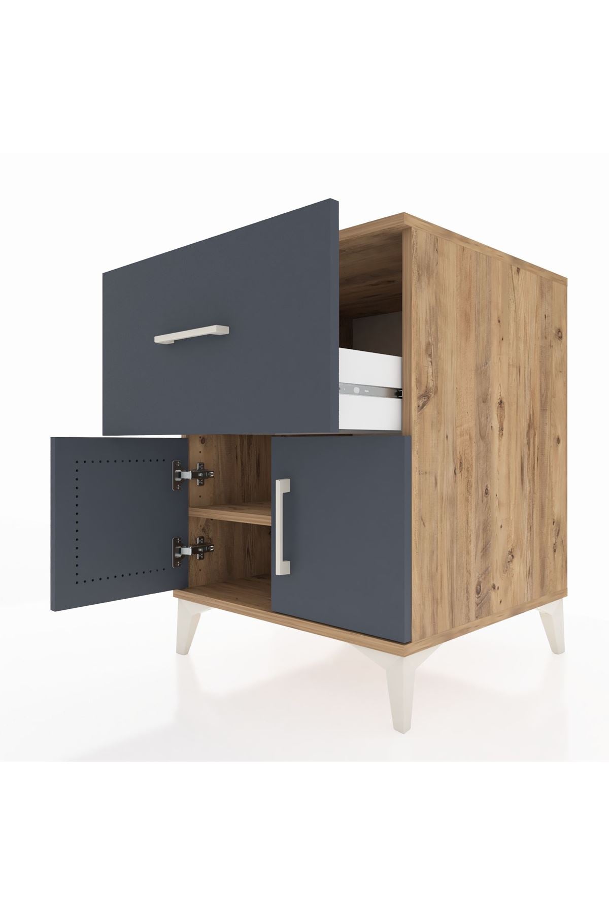 Kronos Komodin Tek Raflı Tek Çekmeceli 2 Kapaklı 60x59x80 Çam-Antrasit