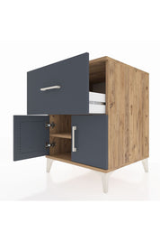 Kronos Komodin Tek Raflı Tek Çekmeceli 2 Kapaklı 60x59x80 Çam-Antrasit