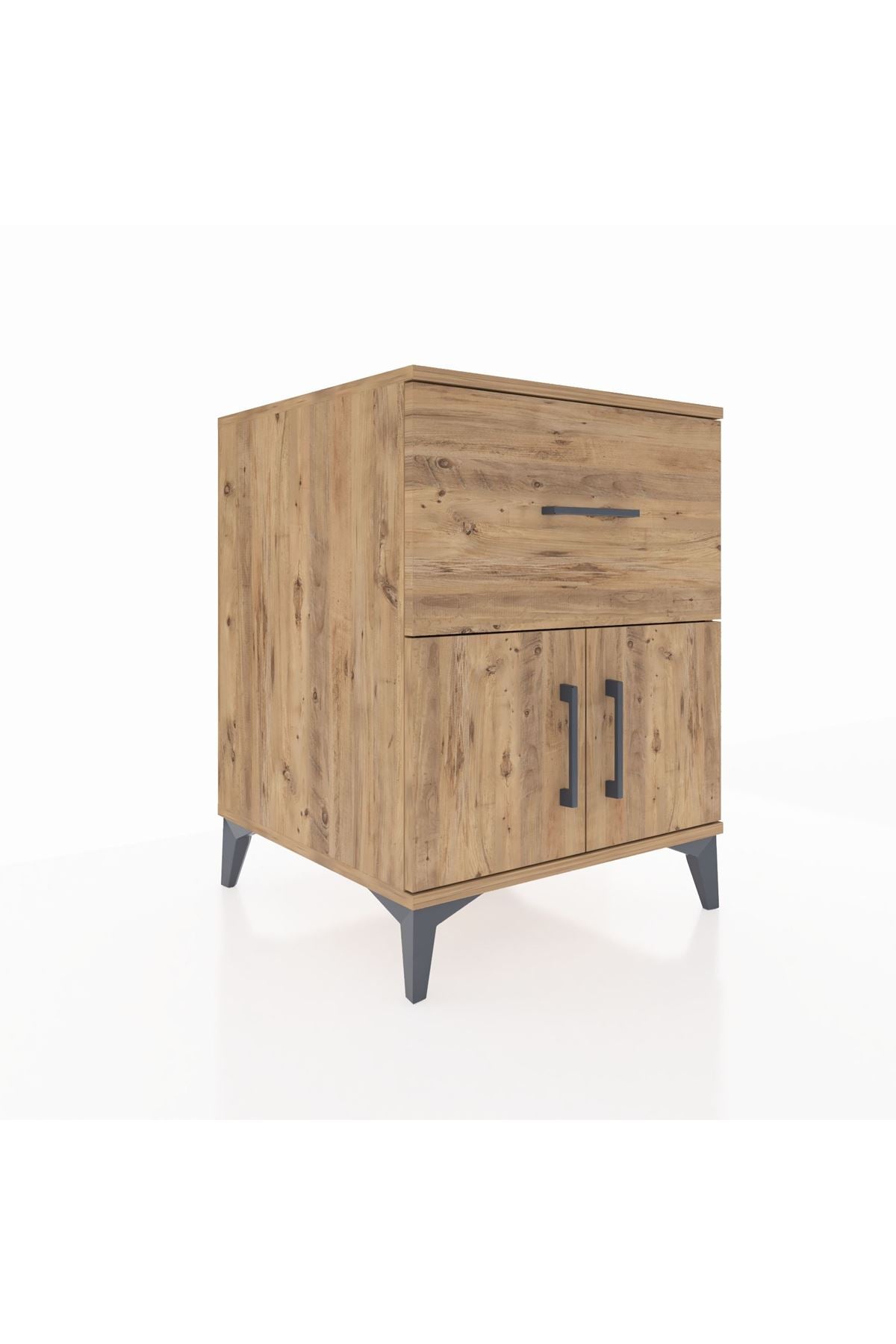 Kronos Komodin Tek Raflı Tek Çekmeceli 2 Kapaklı 60x59x80 Çam-Çam