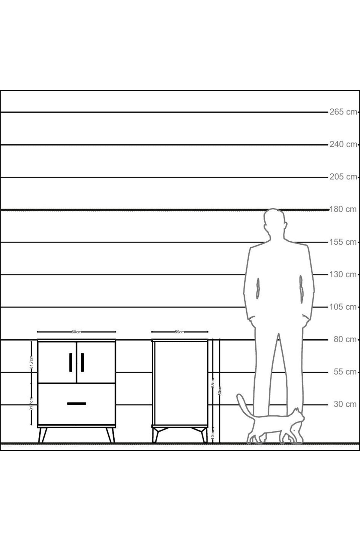 Kronos Komodin 2 Raflı Tek Çekmeceli 2 Kapaklı 60x59x80 Aytaşı-Çam