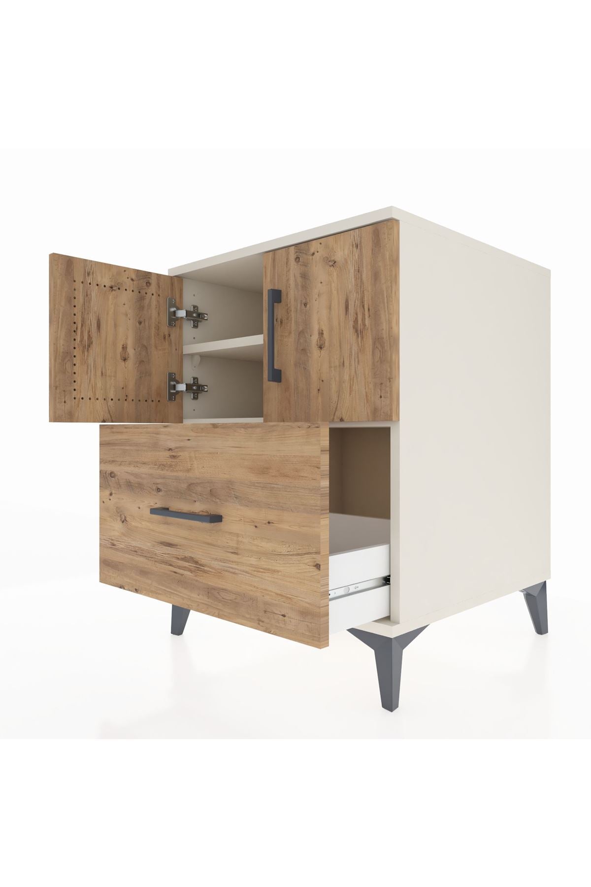 Kronos Komodin 2 Raflı Tek Çekmeceli 2 Kapaklı 60x59x80 Aytaşı-Çam