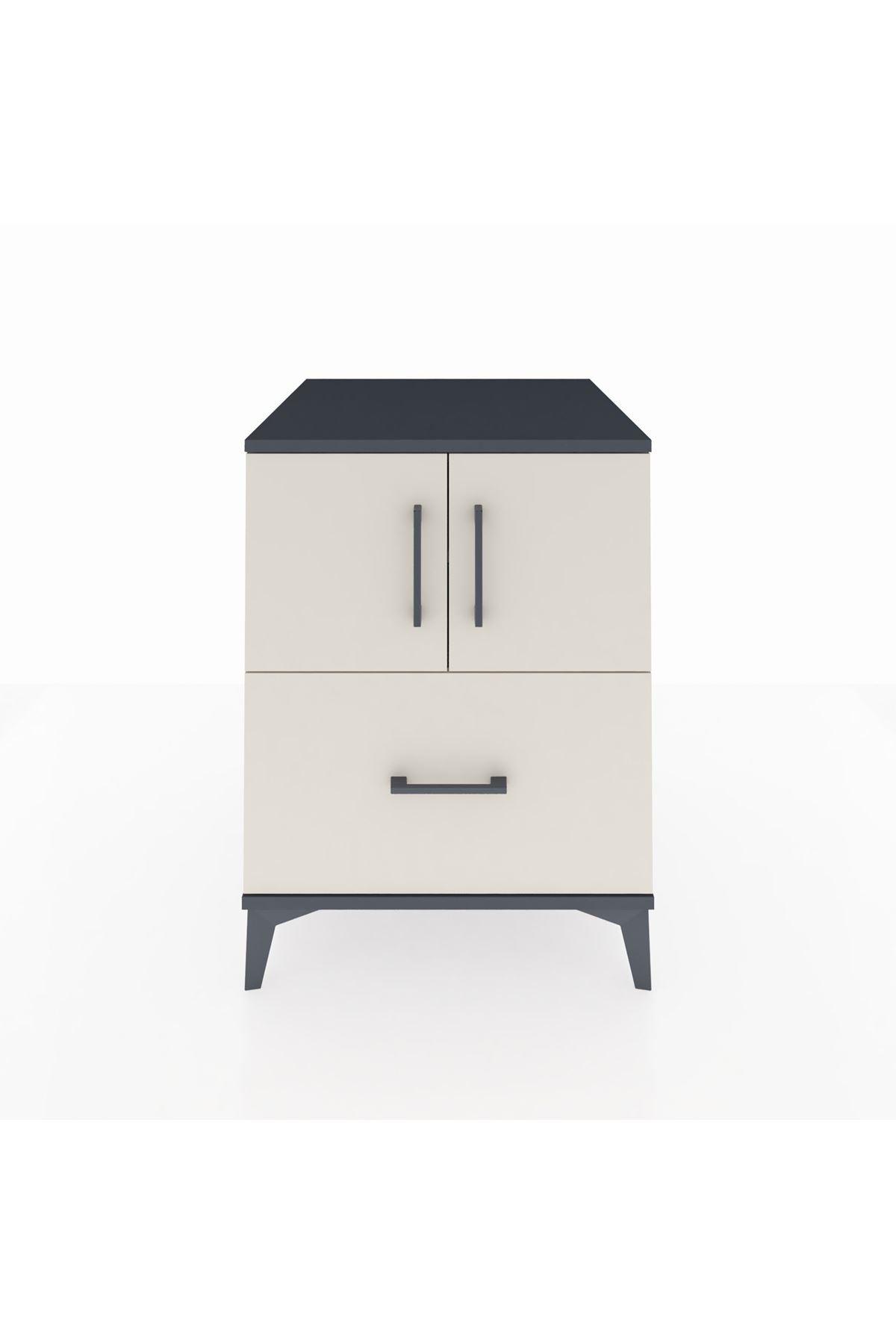 Kronos Komodin 2 Raflı Tek Çekmeceli 2 Kapaklı 60x59x80 Antrasit-Aytaşı