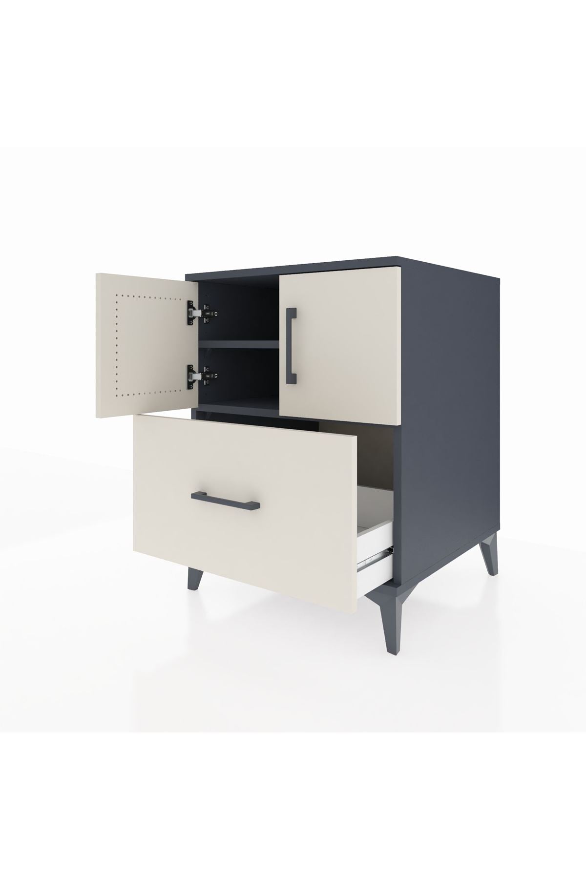 Kronos Komodin 2 Raflı Tek Çekmeceli 2 Kapaklı 60x59x80 Antrasit-Aytaşı