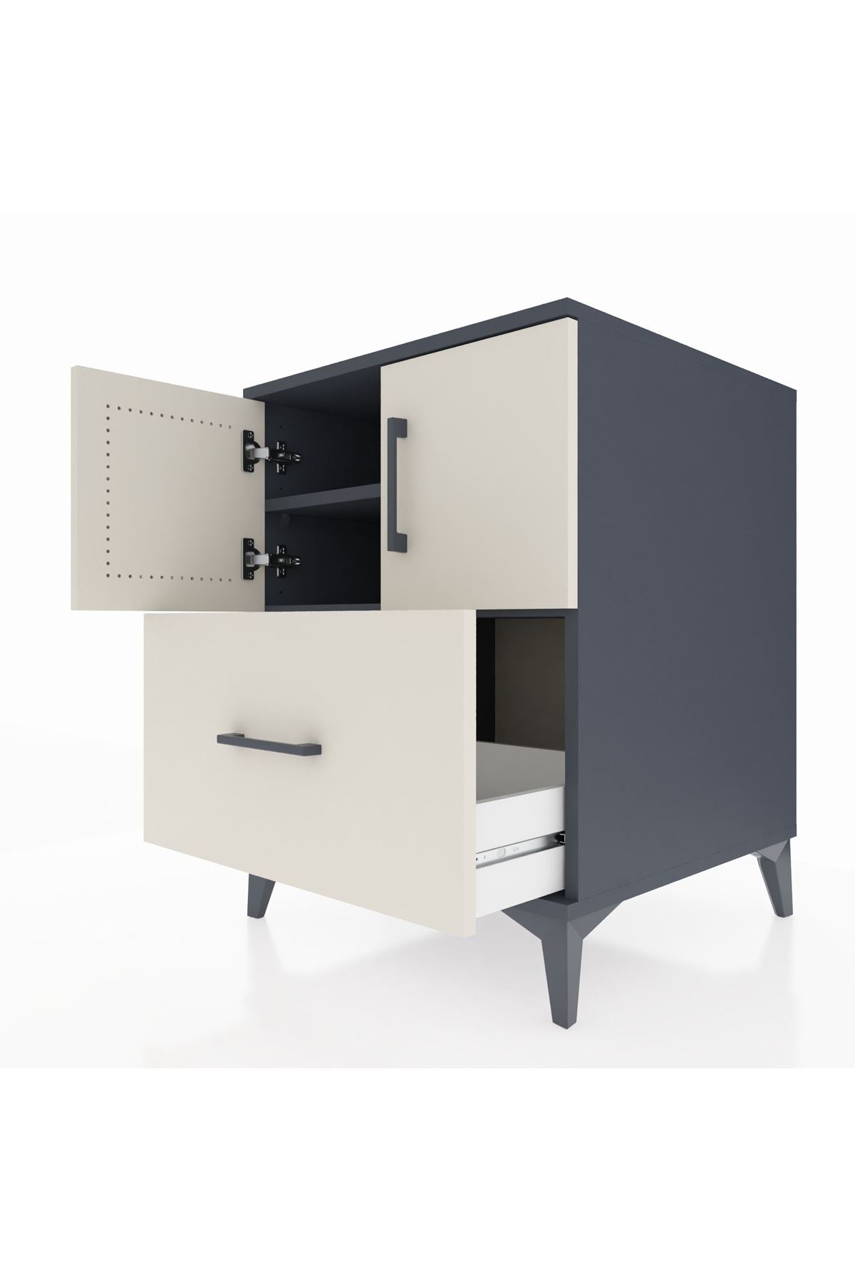 Kronos Komodin 2 Raflı Tek Çekmeceli 2 Kapaklı 60x59x80 Antrasit-Aytaşı