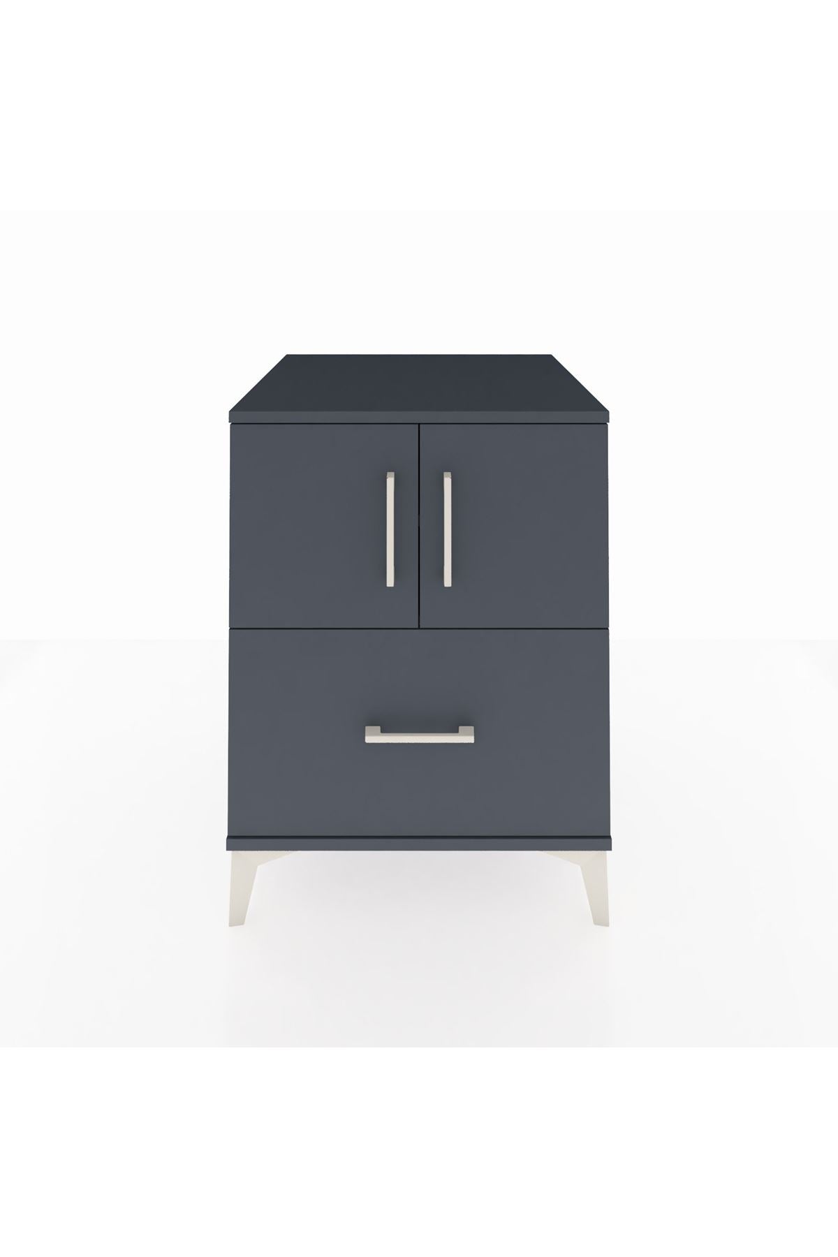 Kronos Komodin 2 Raflı Tek Çekmeceli 2 Kapaklı 60x59x80 Antrasit-Antrasit