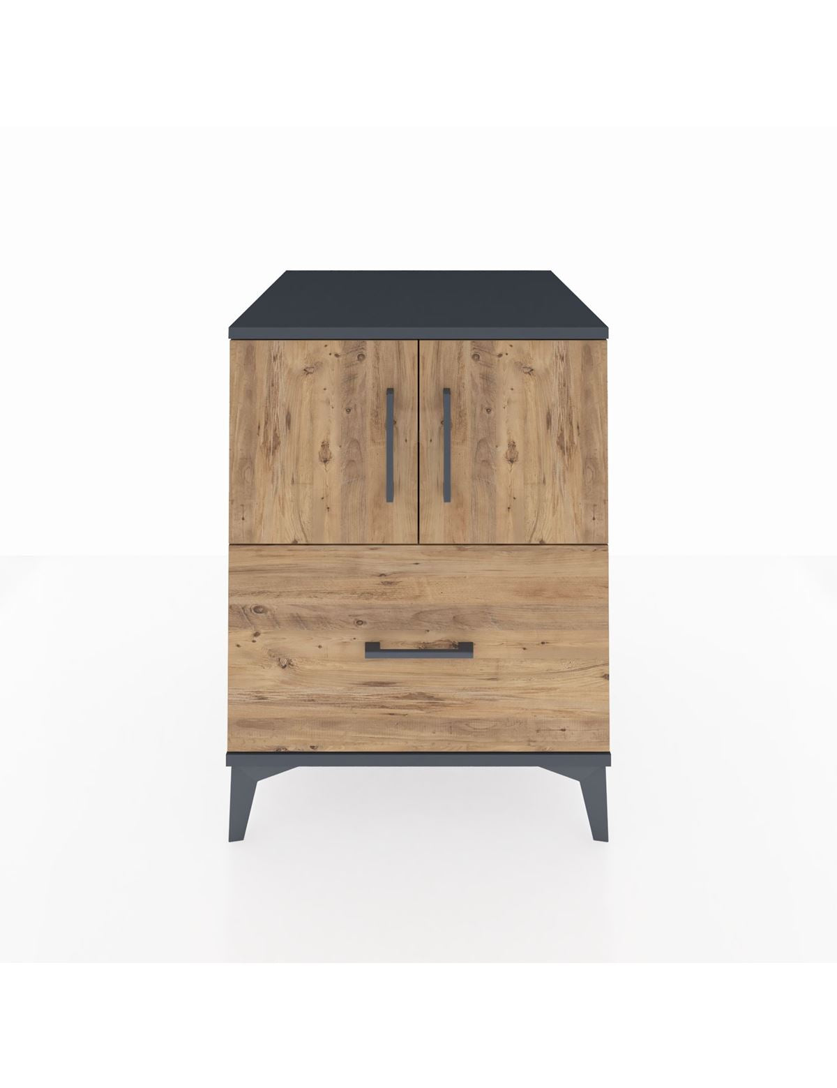 Kronos Komodin 2 Raflı Tek Çekmeceli 2 Kapaklı 60x59x80 Antrasit-Çam