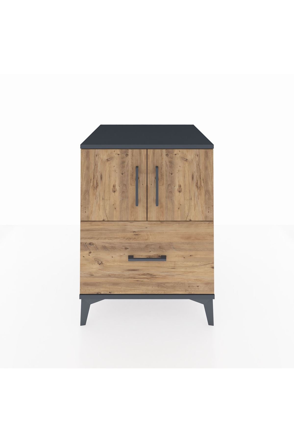 Kronos Komodin 2 Raflı Tek Çekmeceli 2 Kapaklı 60x59x80 Antrasit-Çam