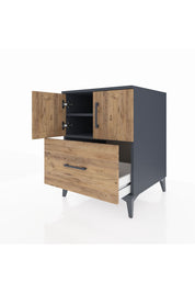 Kronos Komodin 2 Raflı Tek Çekmeceli 2 Kapaklı 60x59x80 Antrasit-Çam