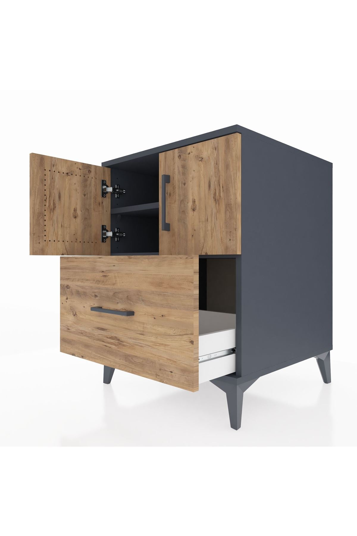 Kronos Komodin 2 Raflı Tek Çekmeceli 2 Kapaklı 60x59x80 Antrasit-Çam