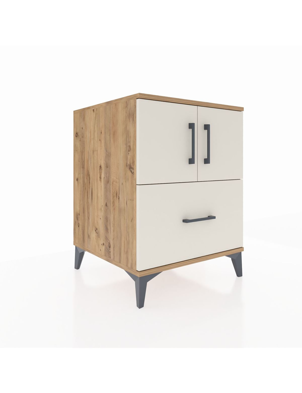 Kronos Komodin 2 Raflı Tek Çekmeceli 2 Kapaklı 60x59x80 Çam-Aytaşı