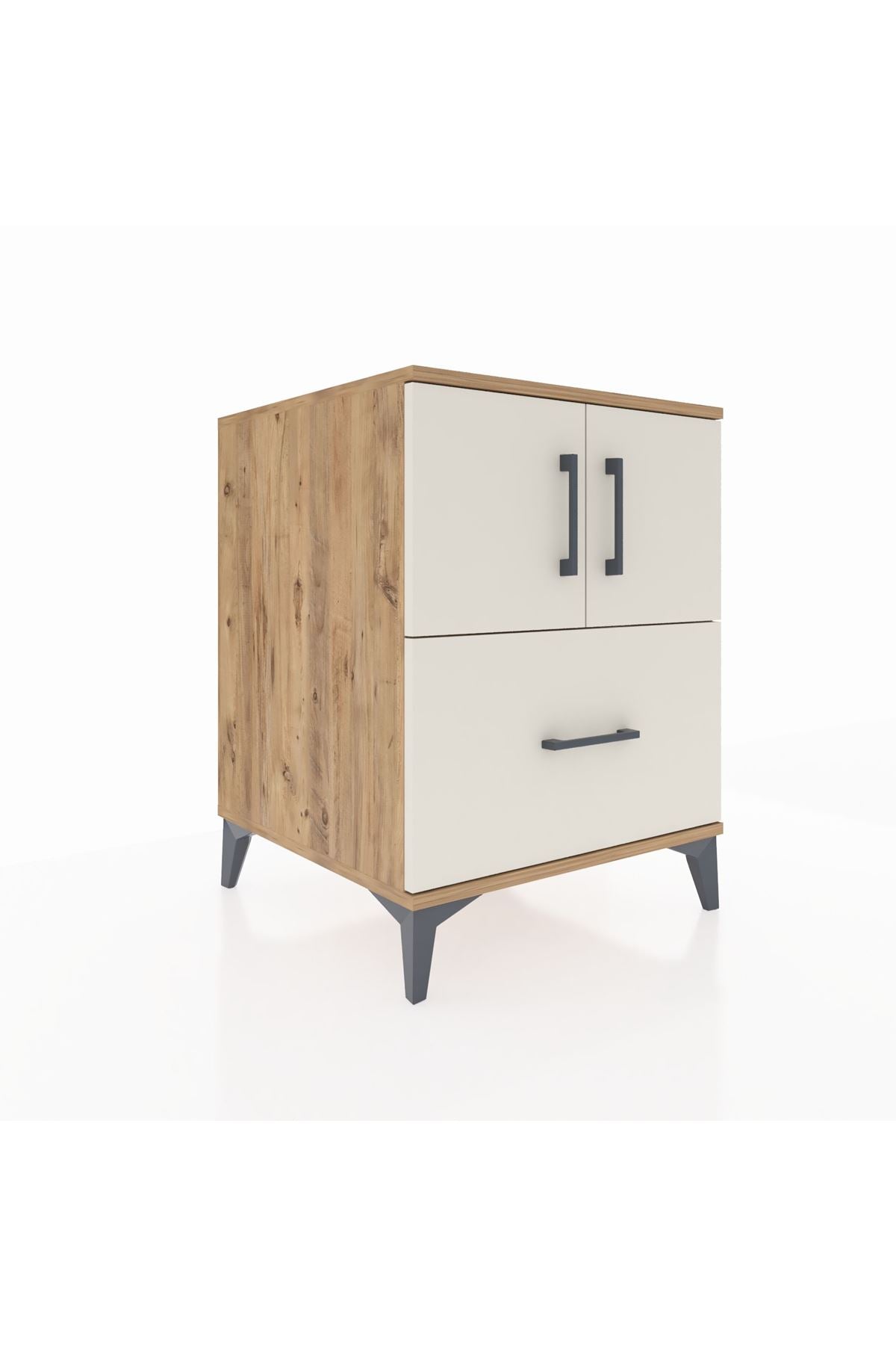 Kronos Komodin 2 Raflı Tek Çekmeceli 2 Kapaklı 60x59x80 Çam-Aytaşı