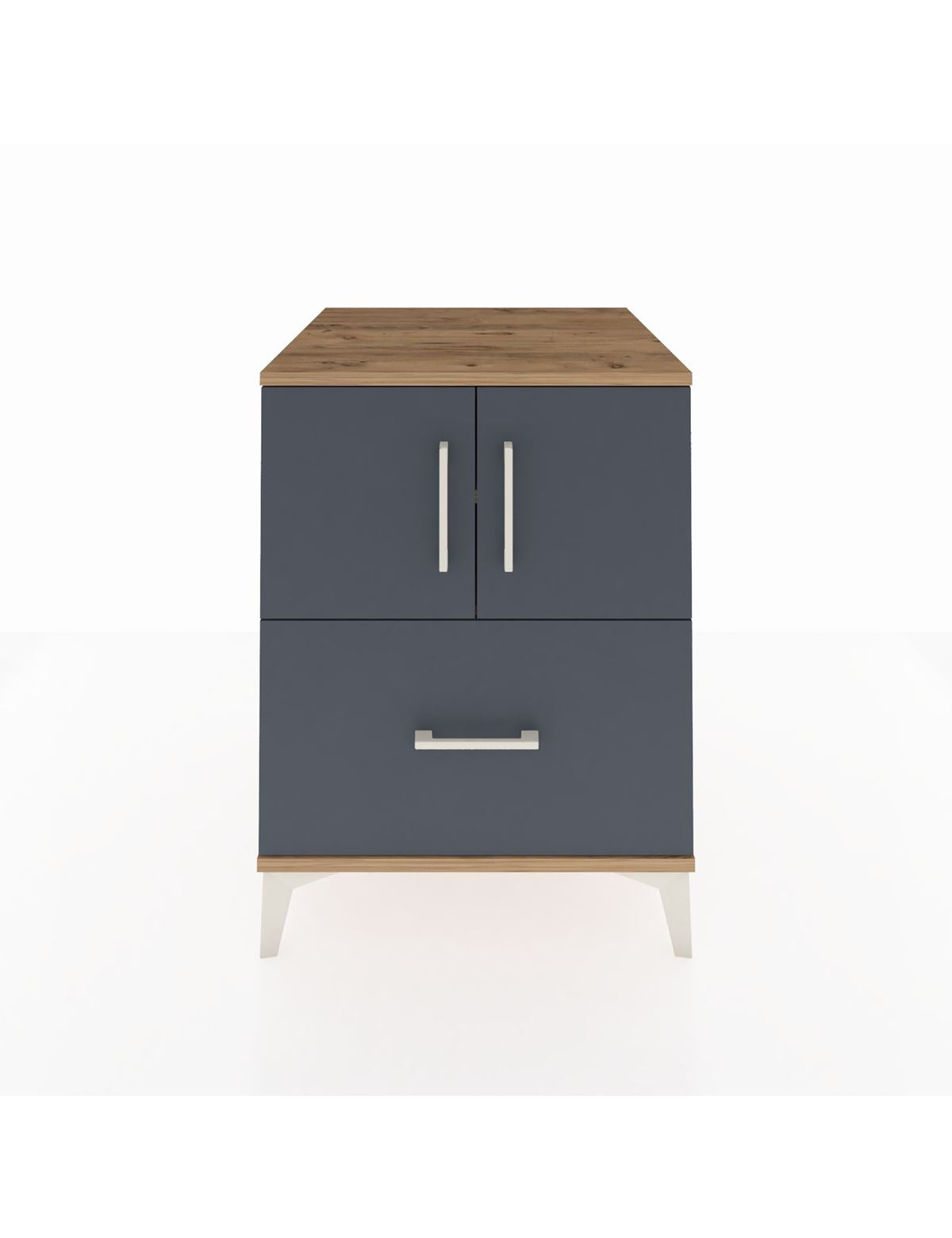 Kronos Komodin 2 Raflı Tek Çekmeceli 2 Kapaklı 60x59x80 Çam-Antrasit