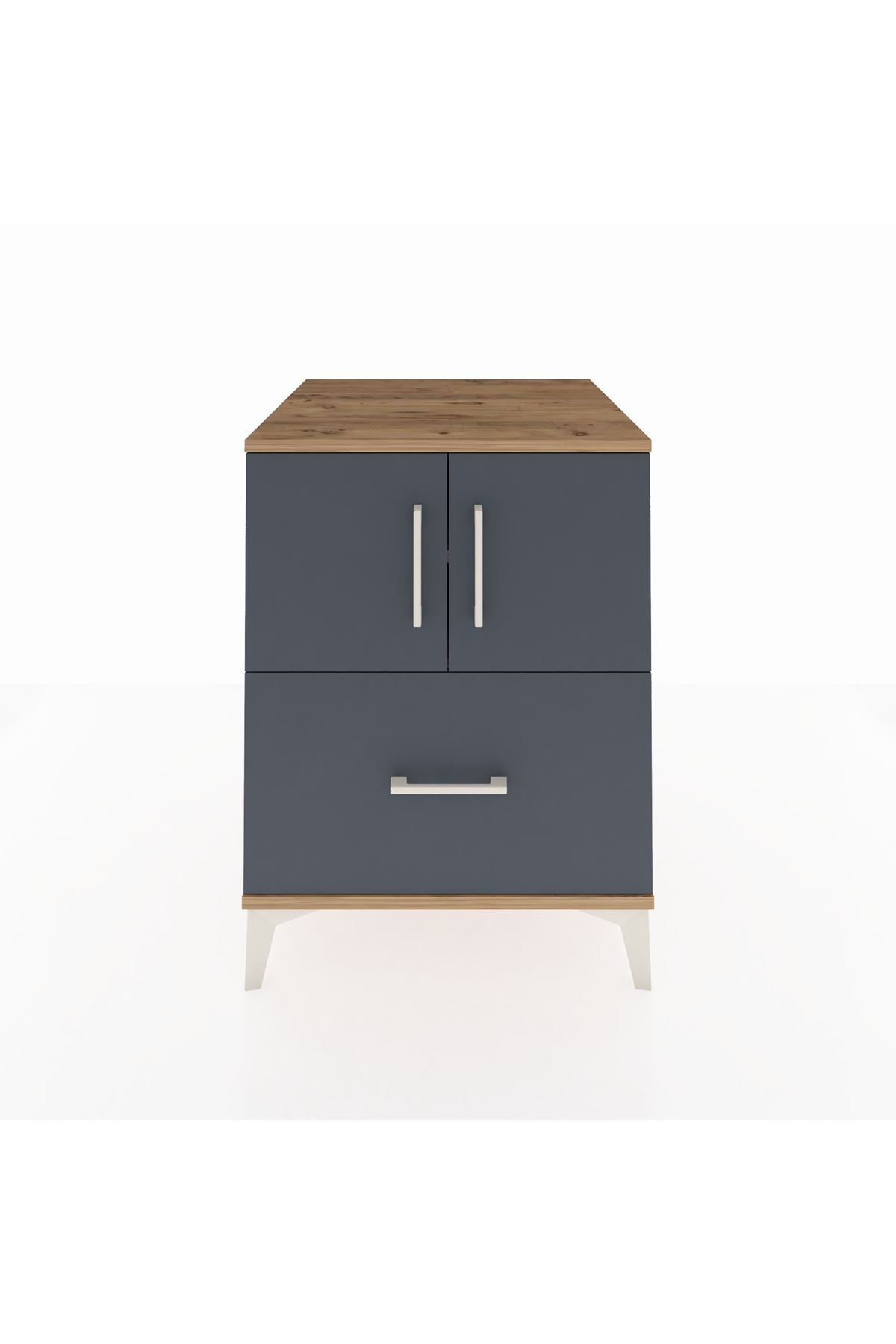 Kronos Komodin 2 Raflı Tek Çekmeceli 2 Kapaklı 60x59x80 Çam-Antrasit